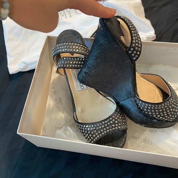 Jimmy Choo Studded Pablo Platform Wedges Metallic - Picture 4 of 10